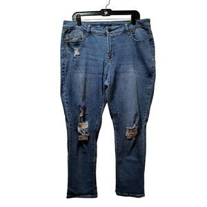 Harmony & Havoc Cropped Jeans Women 36x27 Blue Straight Distressed Stretch Denim